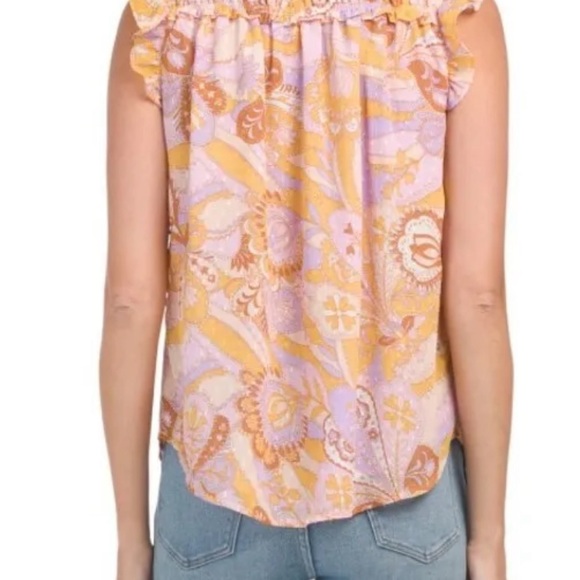 Maison D'Amelie Anthropologie Women's Floral Tie Neck Blouse Top Size Medium - Picture 2 of 5